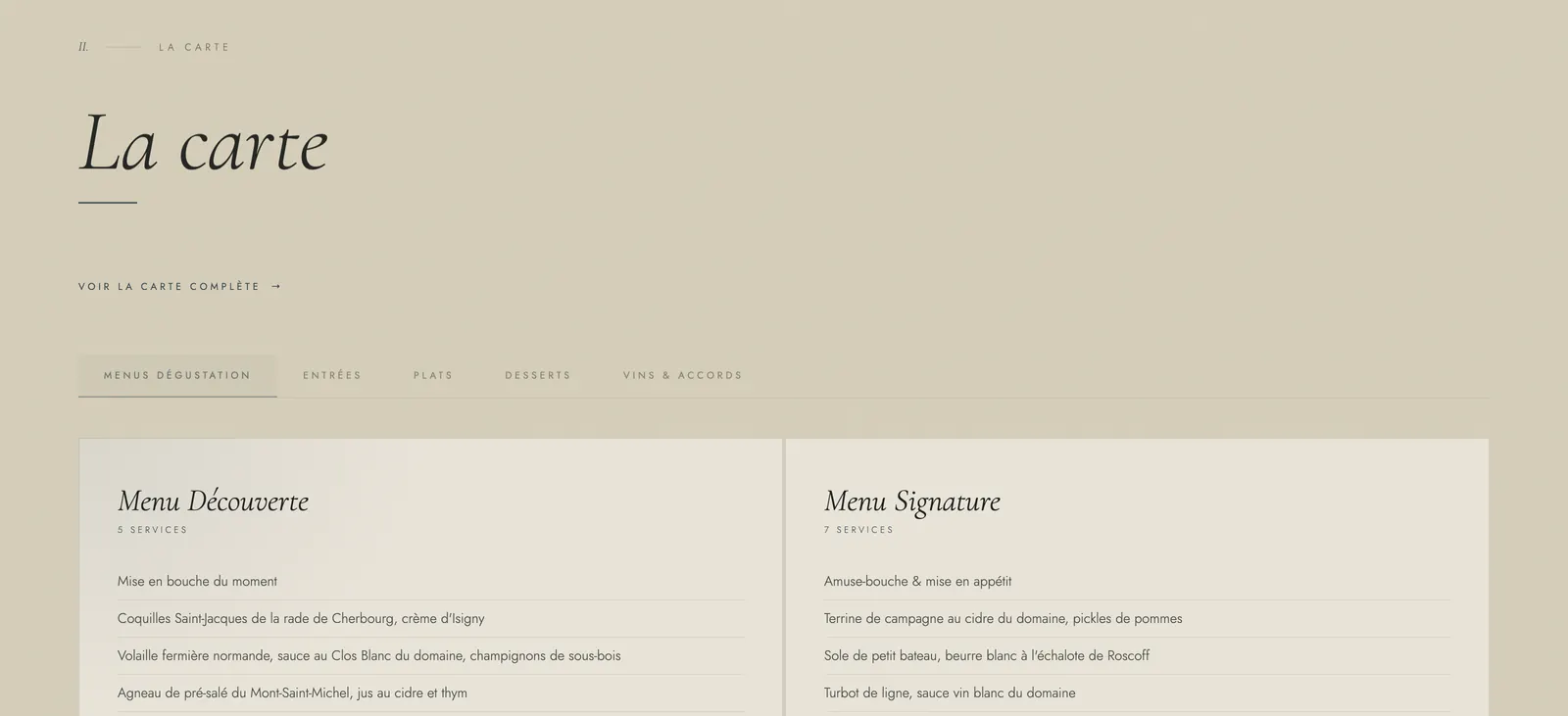 Le Clos Saint-Martin — la carte, menus dégustation