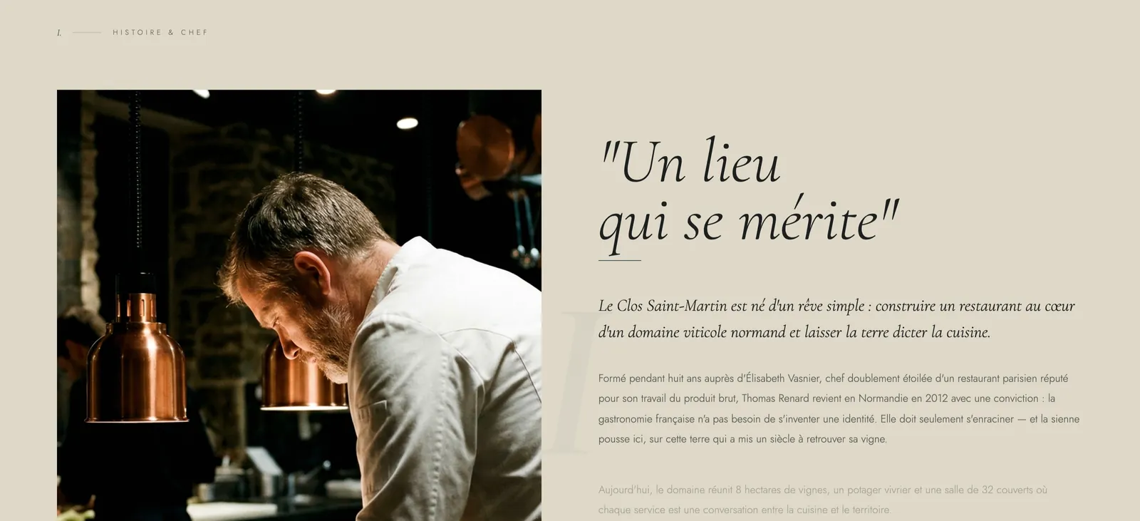 Le Clos Saint-Martin — Thomas Renard, le chef, en cuisine