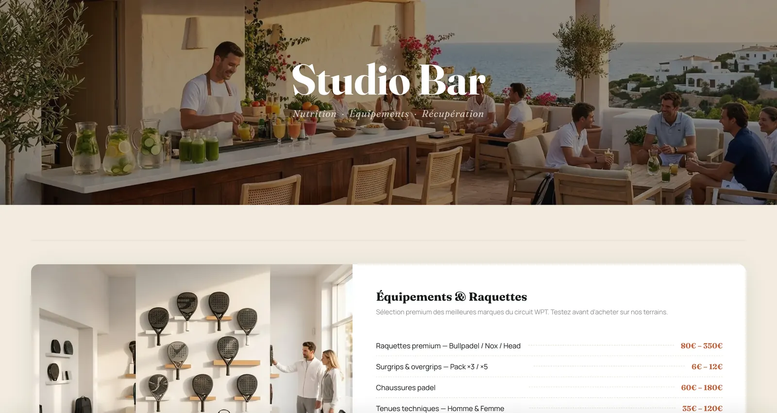 Padel Studio — Studio Bar, espace nutrition, équipements et récupération