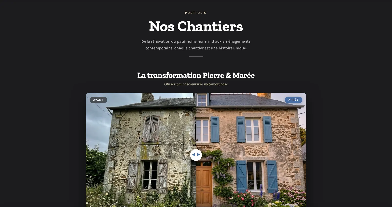 Pierre et Marée — galerie avant/après interactive d'une rénovation