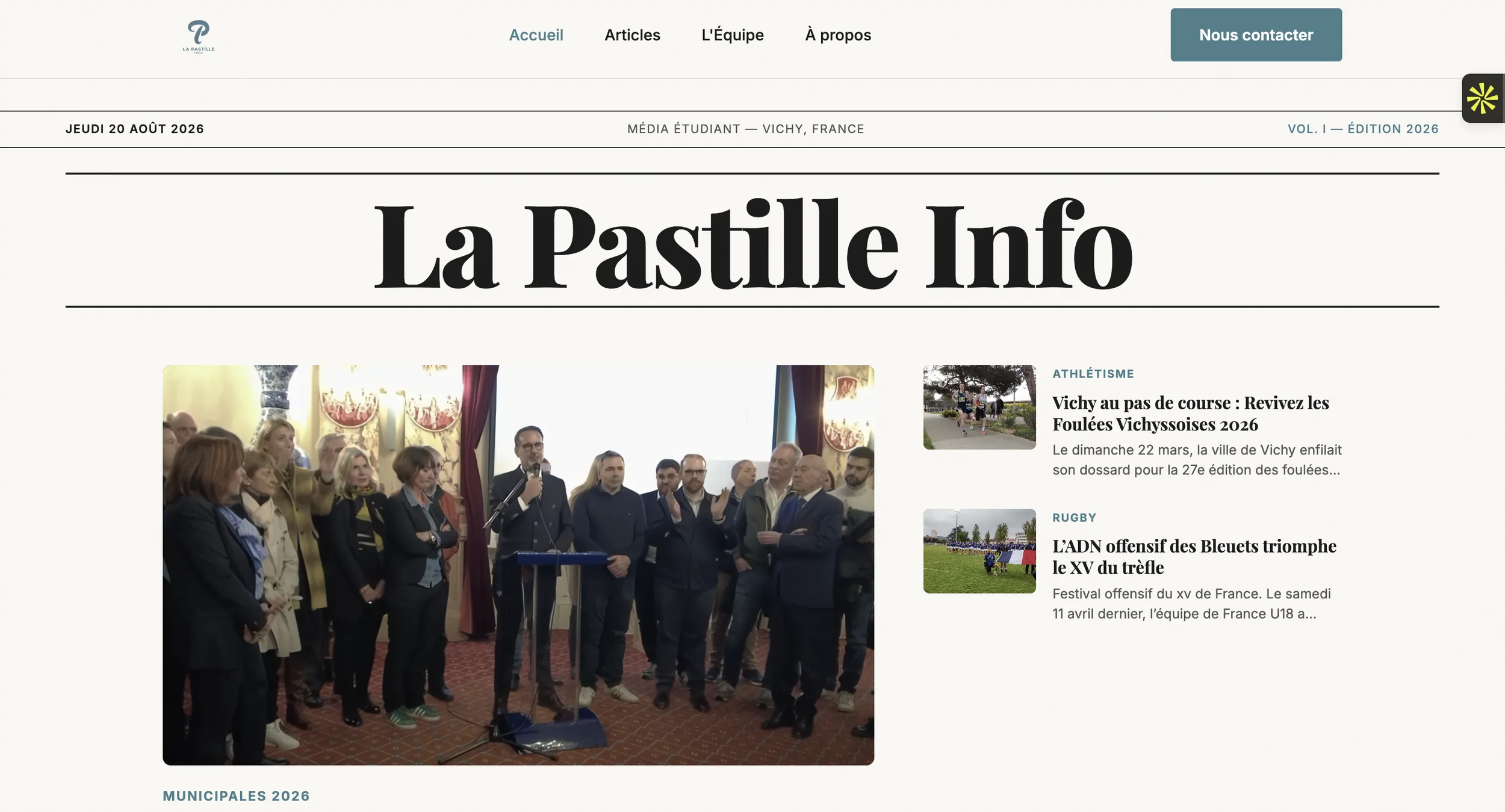 Création site et CMS La Pastille Info — média étudiant, Aminyo